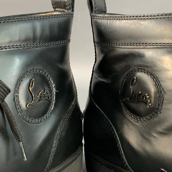 CHRISTIAN LOUBOUTIN Size 13 Louis Black Leather High Top Lace-Up Sneakers - Picture 7 of 9